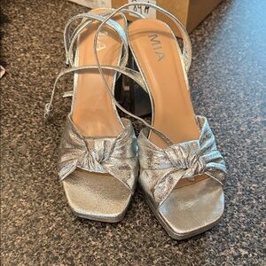 MIA Silver Bow Heeled Sandals